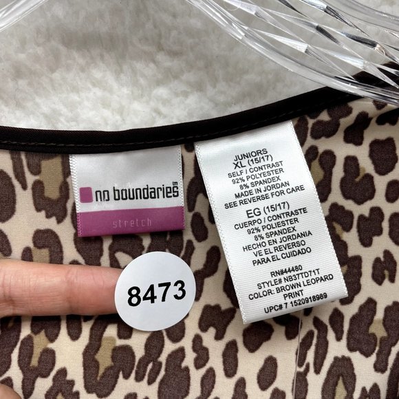 NWT NEW No Boundaries Brown Beige Cheetah Leopard Slinky Stretch Babydoll Top L - Picture 10 of 10